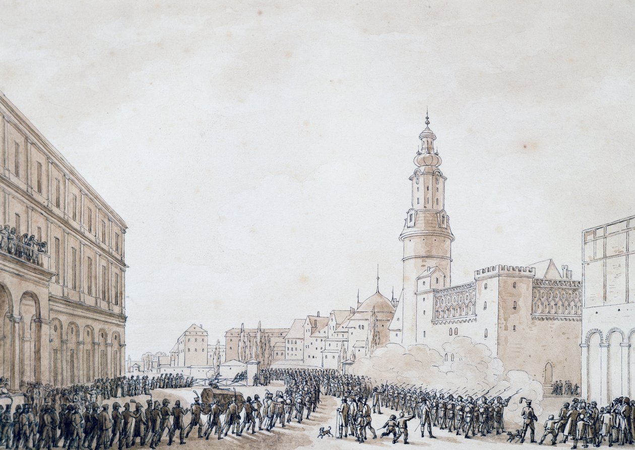 Pogrzeb francuskiego oficera w Weimarze, październik 1806 (rysunek) autorstwa Benjamin Zix