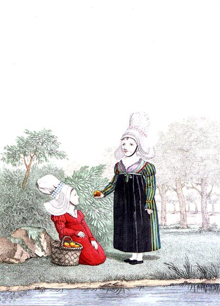 Dzieci z dzielnicy Rouen w Normandii, początek XIX wieku (kolorowe grawerowanie) autorstwa Benoit (after) Pecheux