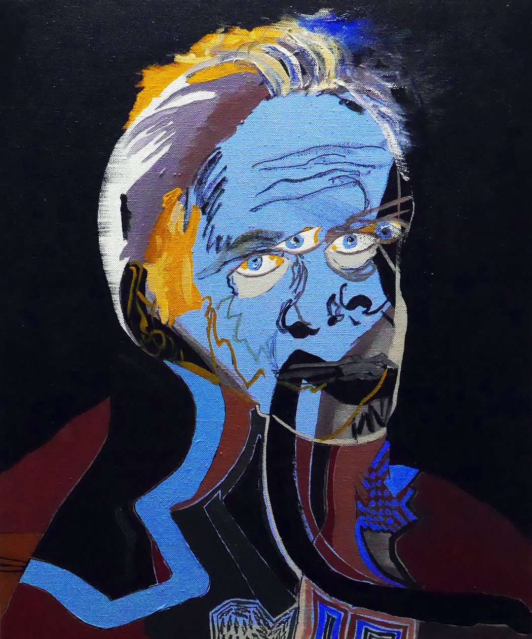 50 najważniejszych pisarzy w historii: Patrick Modiano, 2015 (olej i akryl na płótnie) autorstwa Benoit Erwann Boucherot