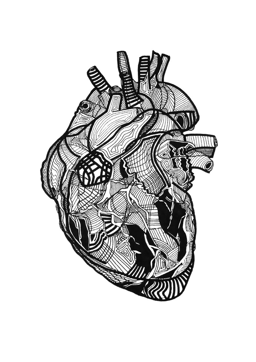 Double coeur, 2019 (tusz na papierze) autorstwa Benoit Erwann Boucherot
