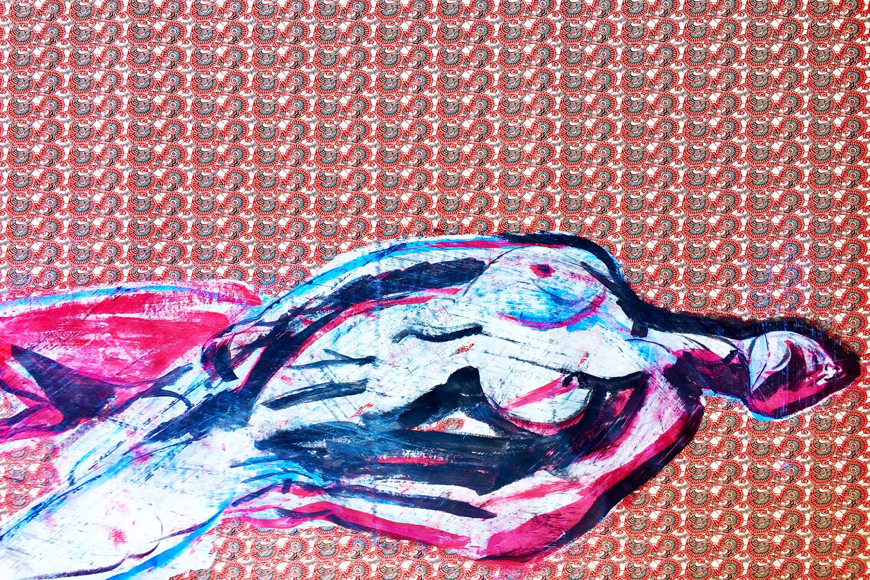 Nadportret japoński 2, 2020 (akryl na papierze japońskim z sitodrukiem) autorstwa Benoit Erwann Boucherot