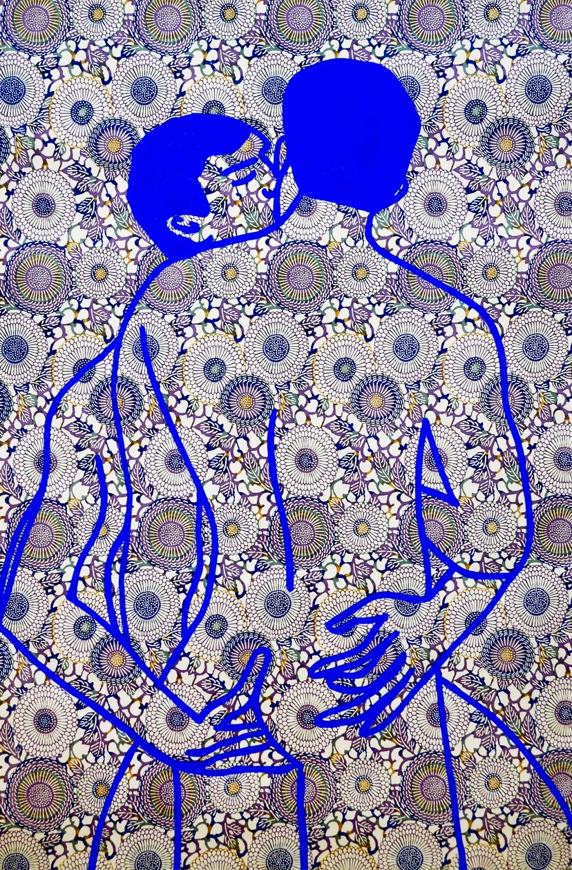 Masculin japonais 11, 2020 (akryl na japońskim papierze z sitodrukiem) autorstwa Benoit Erwann Boucherot