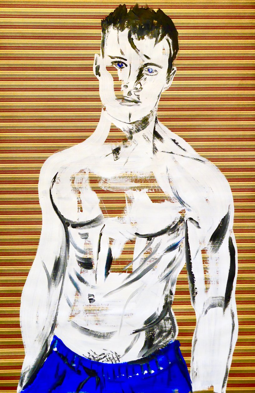 Masculin japonais 7, 2020 (akryl na japońskim papierze z sitodrukiem) autorstwa Benoit Erwann Boucherot