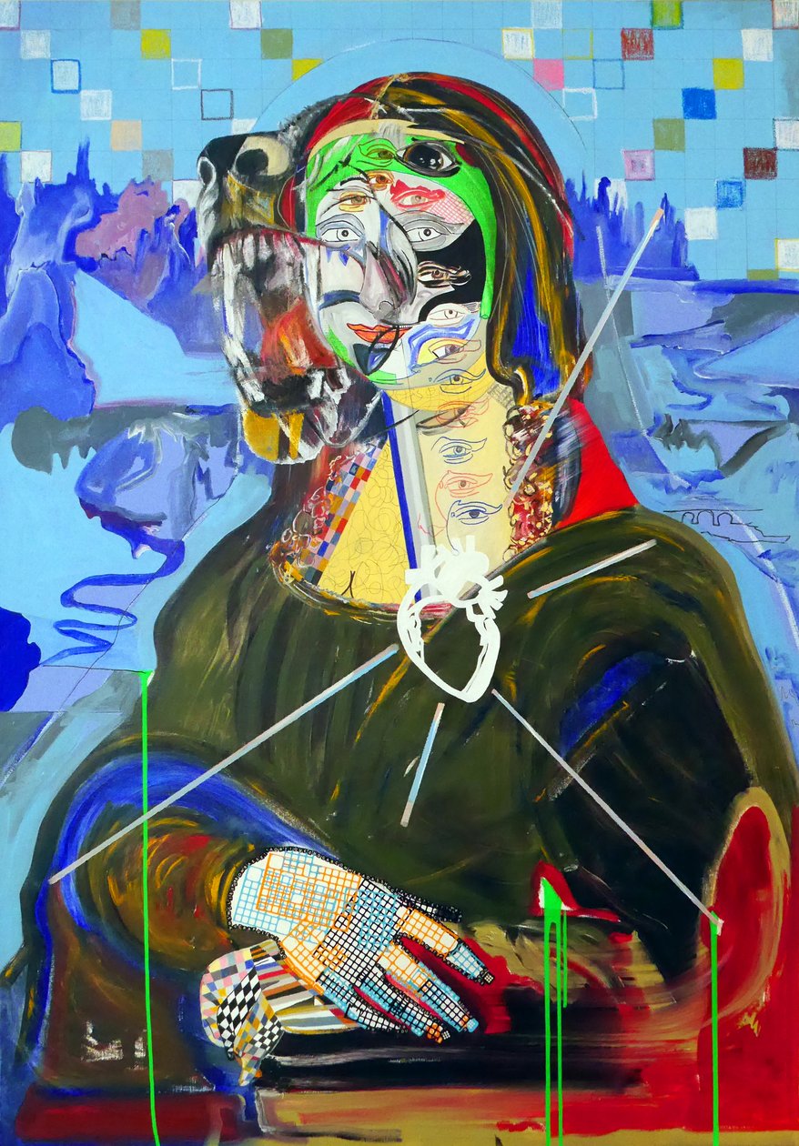 Surpeinture: Joconde, 2018 (olej, papier i akryl na płótnie) autorstwa Benoit Erwann Boucherot