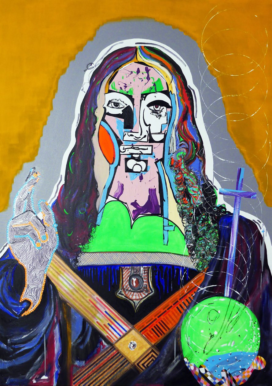 Surpeinture: Salvator Mundi, 2020 (olej, papier i akryl na płótnie) autorstwa Benoit Erwann Boucherot