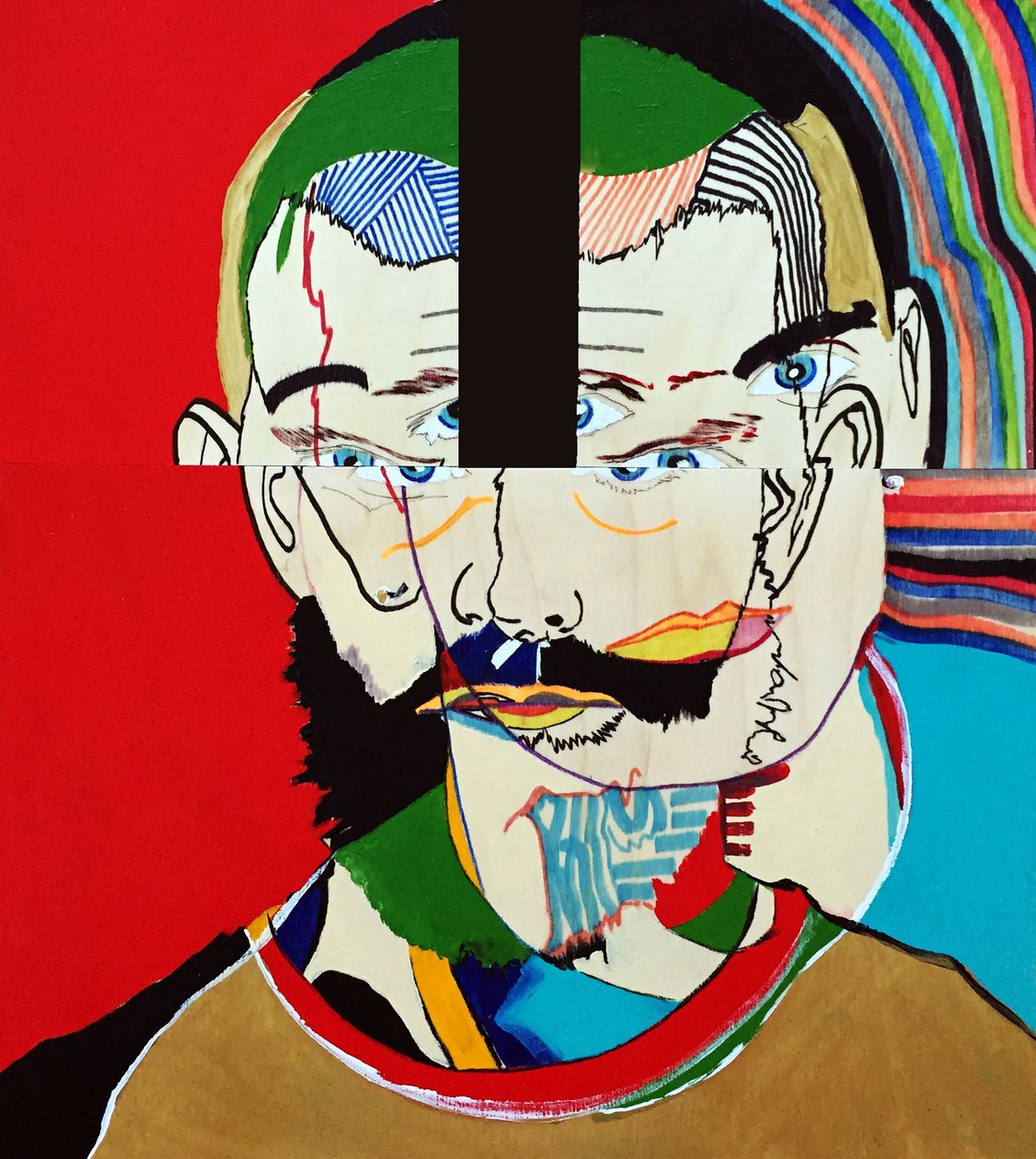 Surportrait : Mathieu Leroux, 2021 (olej i akryl na 3 zestawionych panelach drewnianych) autorstwa Benoit Erwann Boucherot