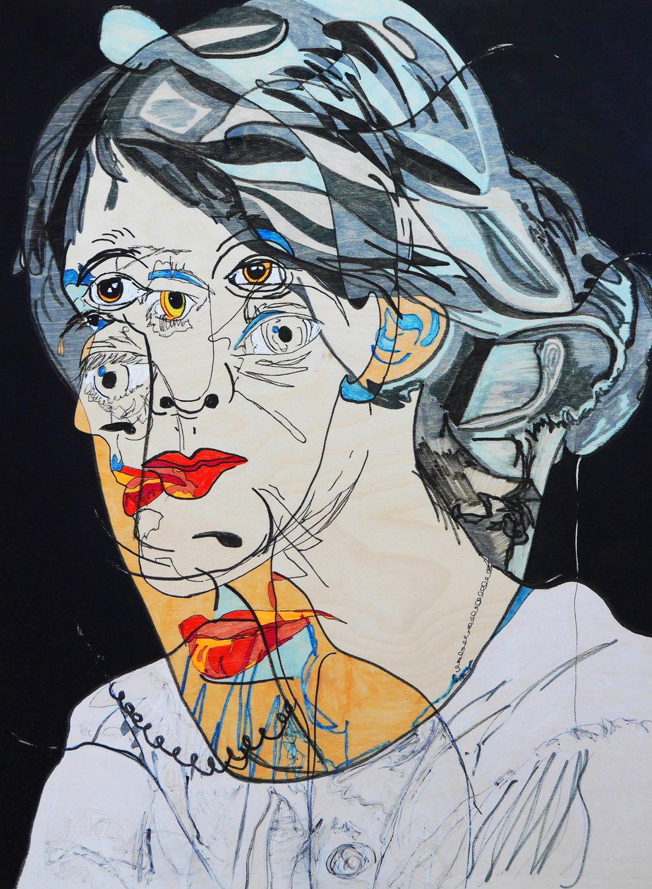 Surportret: Virginia Woolf, 2021 (olej i akryl na płycie drewnianej) autorstwa Benoit Erwann Boucherot