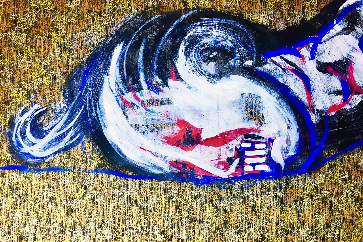 Surportrait japonais 2, 2020 (akryl na japońskim papierze z sitodrukiem) autorstwa Benoit Erwann Boucherot
