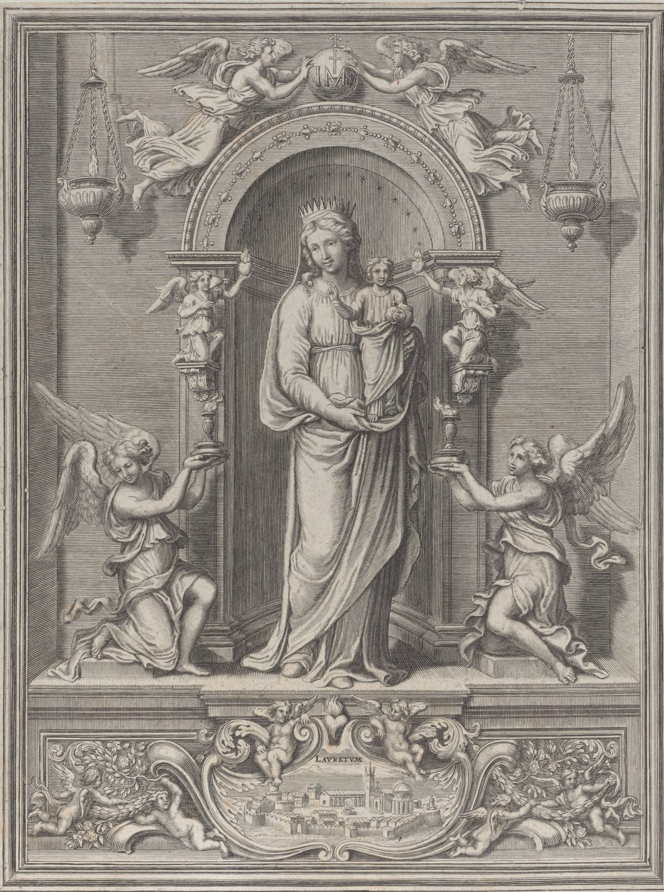 Madonna z Loreto, w niszy z aniołami po obu stronach, 1650-1724. autorstwa Benoît Farjat
