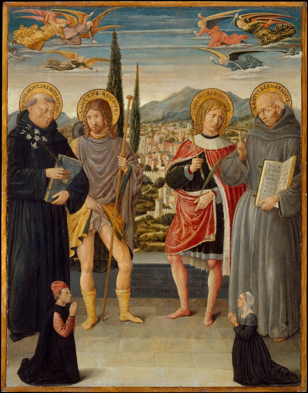 Święci Mikołaj z Tolentino, Roch, Sebastian i Bernardino ze Sieny, z Klęczącym Donor autorstwa Benozzo di Lese di Sandro Gozzoli