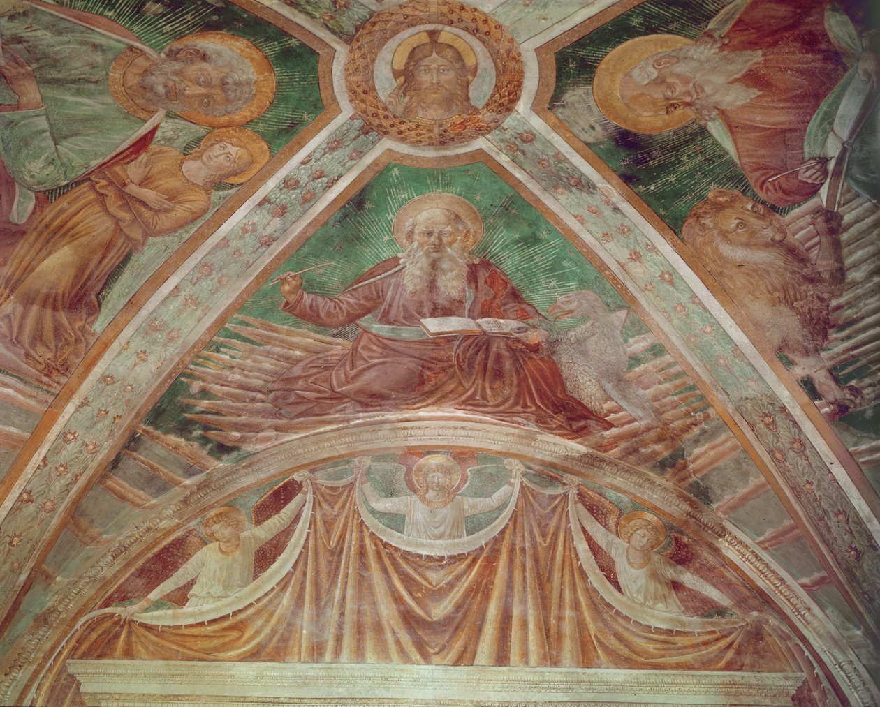 Bóg Ojciec na kamieniu węgielnym, Chrystus błogosławi, na suficie, Bóg Ojciec błogosławi autorstwa Benozzo di Lese di Sandro Gozzoli