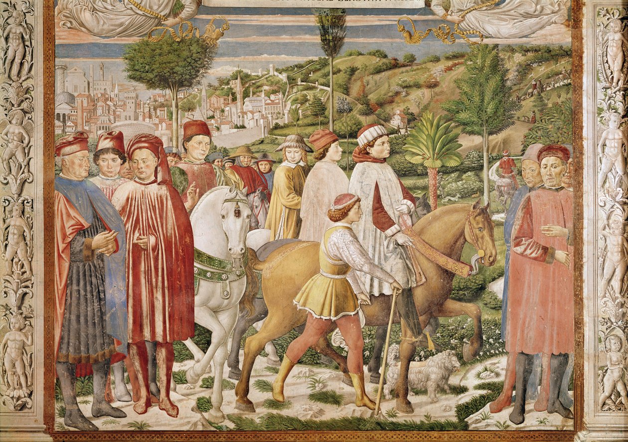 Św. Augustyn wyjeżdża z Rzymu do Mediolanu, z Żywotu św. Augustyna, 1463-65 autorstwa Benozzo di Lese di Sandro Gozzoli