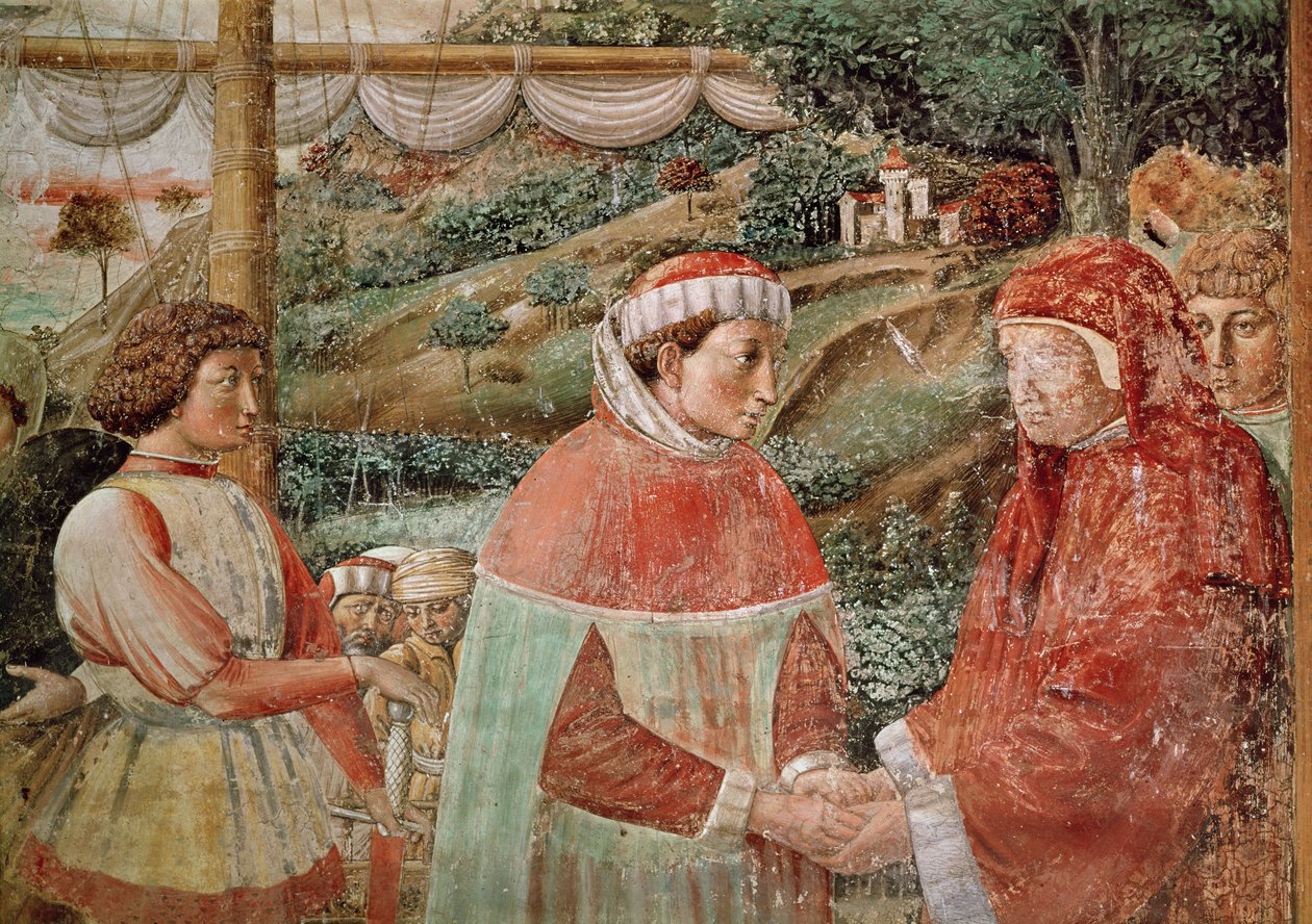 Św. Augustyn opuszcza matkę Św. Monikę i wyrusza do Włoch, z Żywotu Św. Augustyna, 1463-65 autorstwa Benozzo di Lese di Sandro Gozzoli