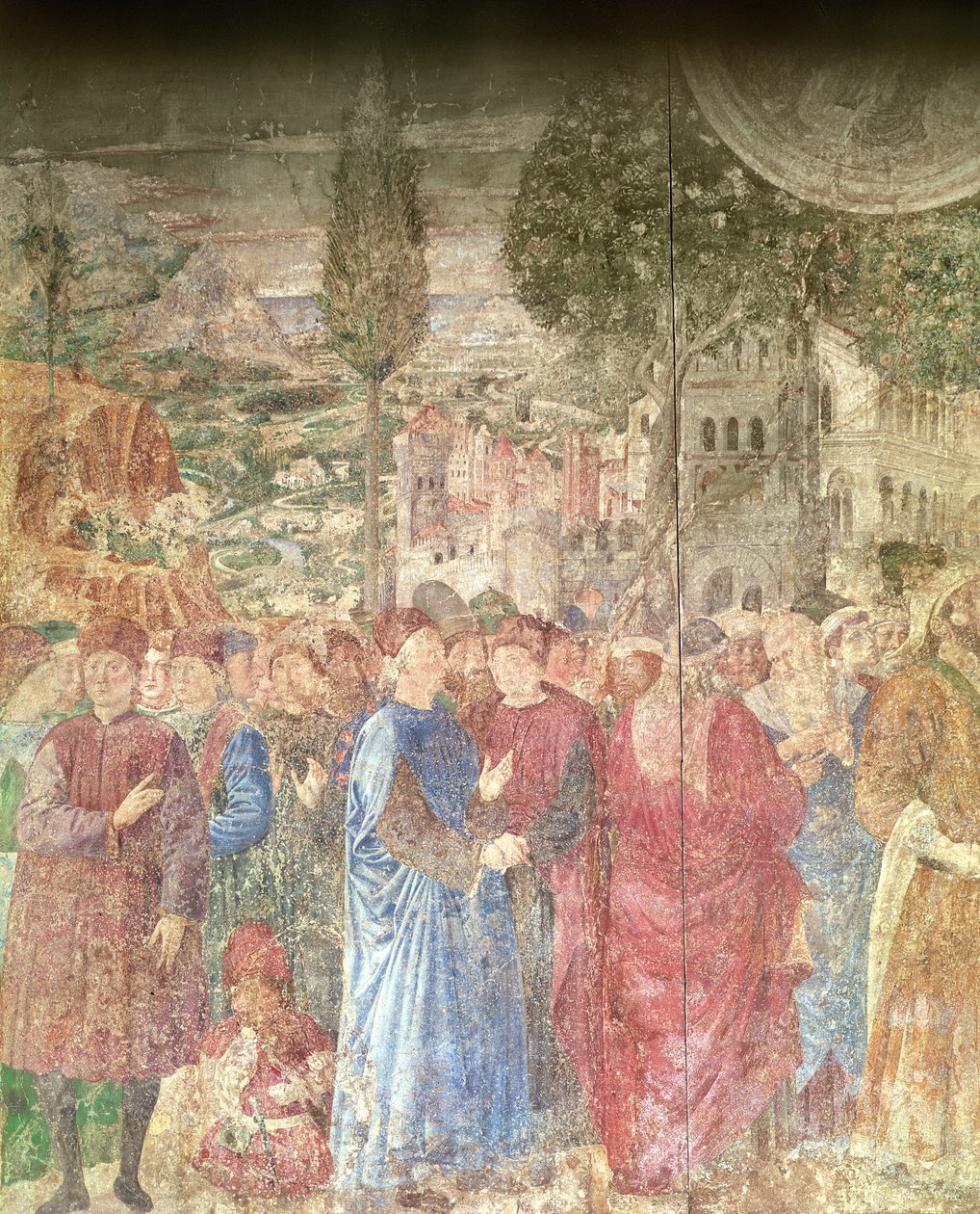 Budynek wieży Babel, fragment domu Medyceuszy kontrolujących prace budowlane, fresk 1468-84 autorstwa Benozzo di Lese di Sandro Gozzoli
