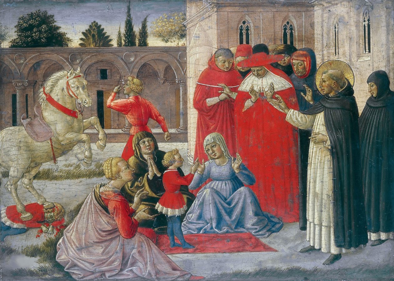 Cud św. Dominika Święty Dominik Przywrócenie życia Napoleona Orsiniego, ok. 1462. autorstwa Benozzo Gozzoli