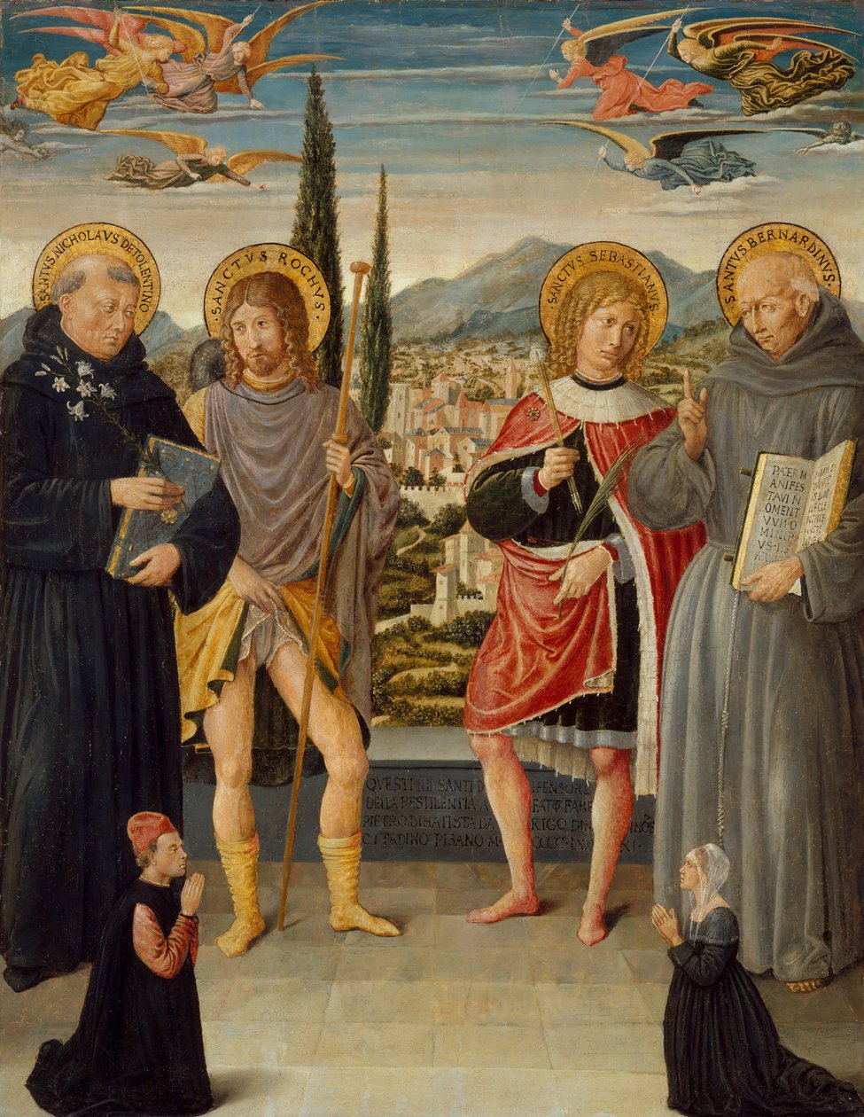 Święci Mikołaj z Tolentino, Roch, Sebastian i Bernardino ze Sieny..., 1481. autorstwa Benozzo Gozzoli