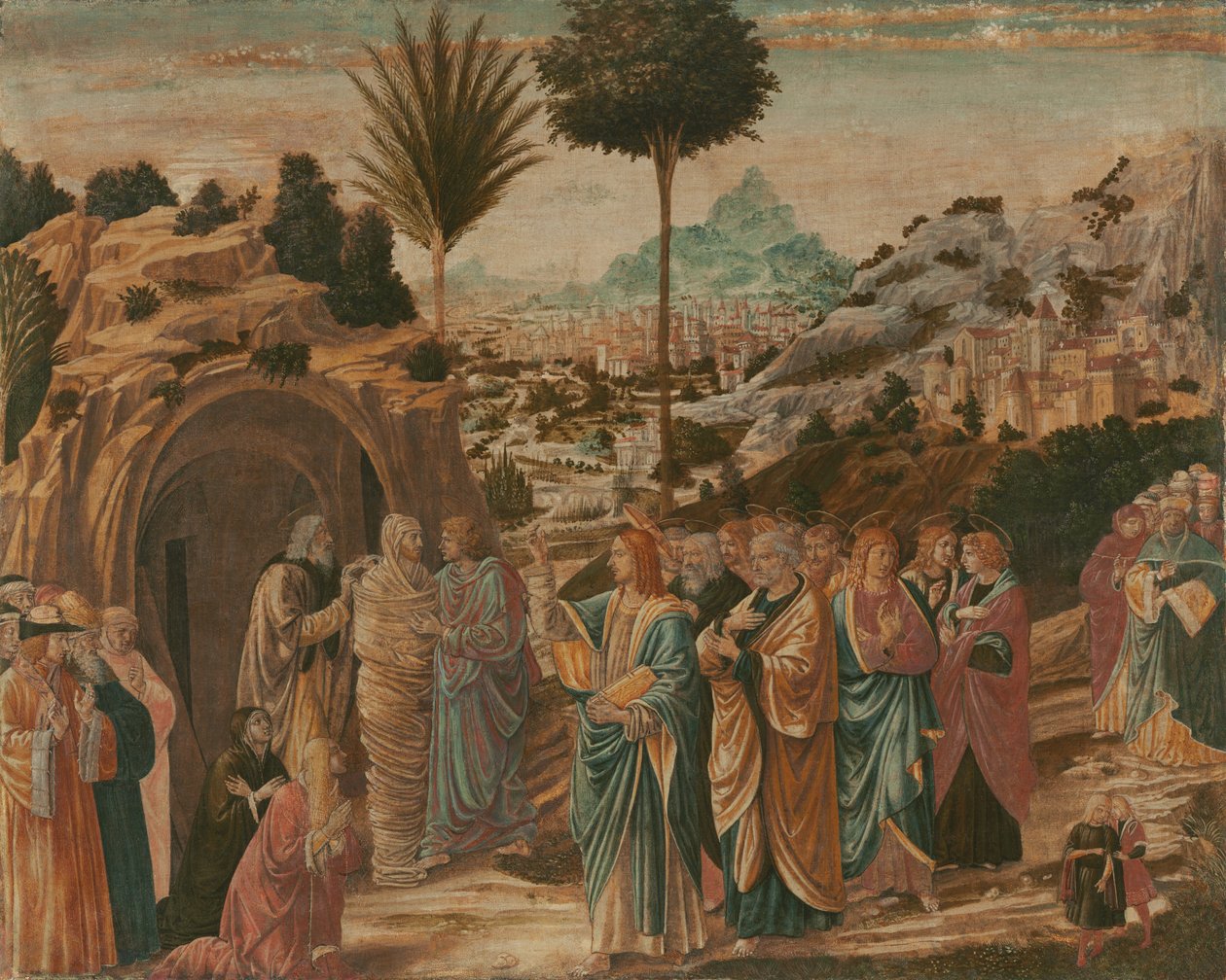 Wskrzeszenie Łazarza, połowa lat 90. XIV wieku. autorstwa Benozzo Gozzoli