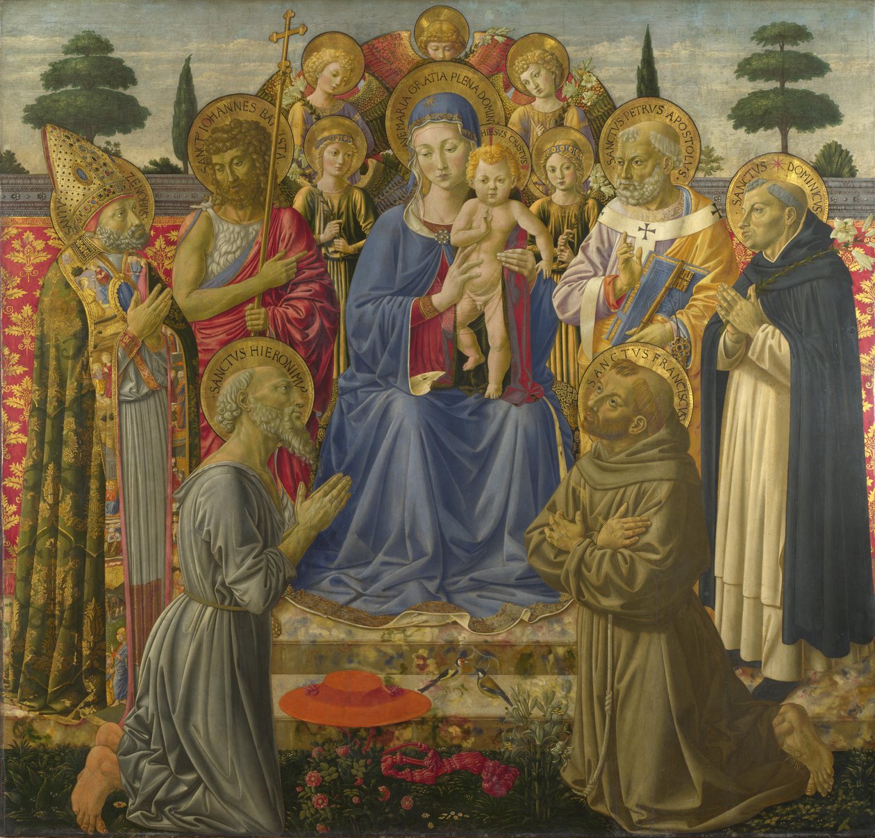Dziewica z Dzieciątkiem na tronie wśród aniołów i świętych, 1460s autorstwa Benozzo Gozzoli