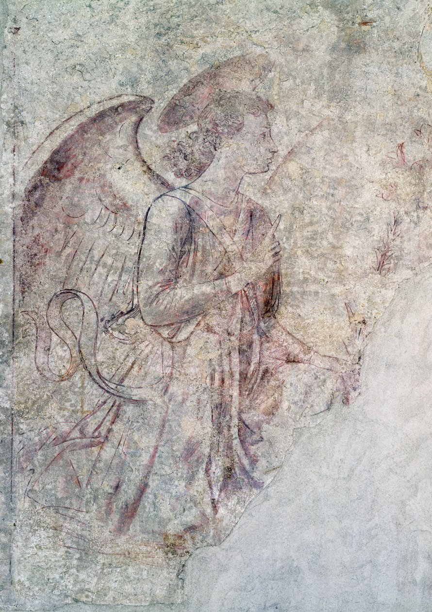 Anioł Zwiastowania, fragment Zwiastowania, sinopia (podmalowanie) autorstwa Benozzo di Lese di Sandro Gozzoli