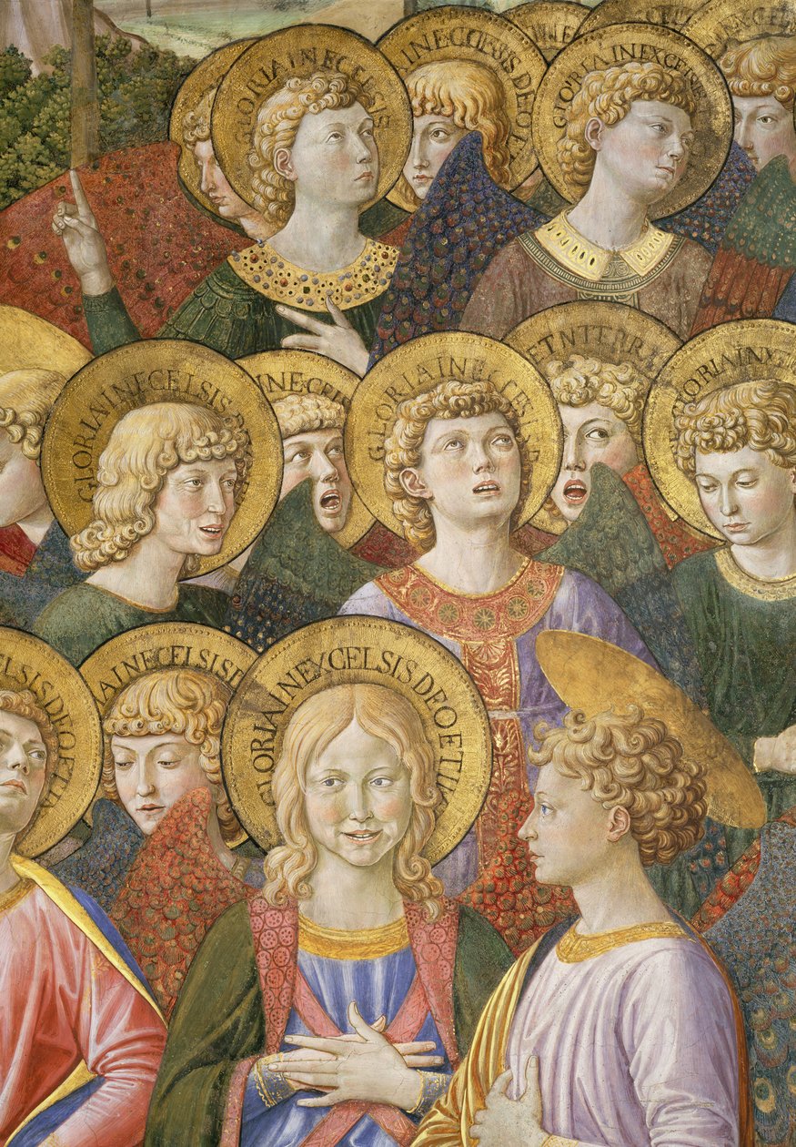 Chór Aniołów, fragment z cyklu Podróż Trzech Króli w kaplicy, ok. 1460, fragment fresku z 70615 autorstwa Benozzo di Lese di Sandro Gozzoli