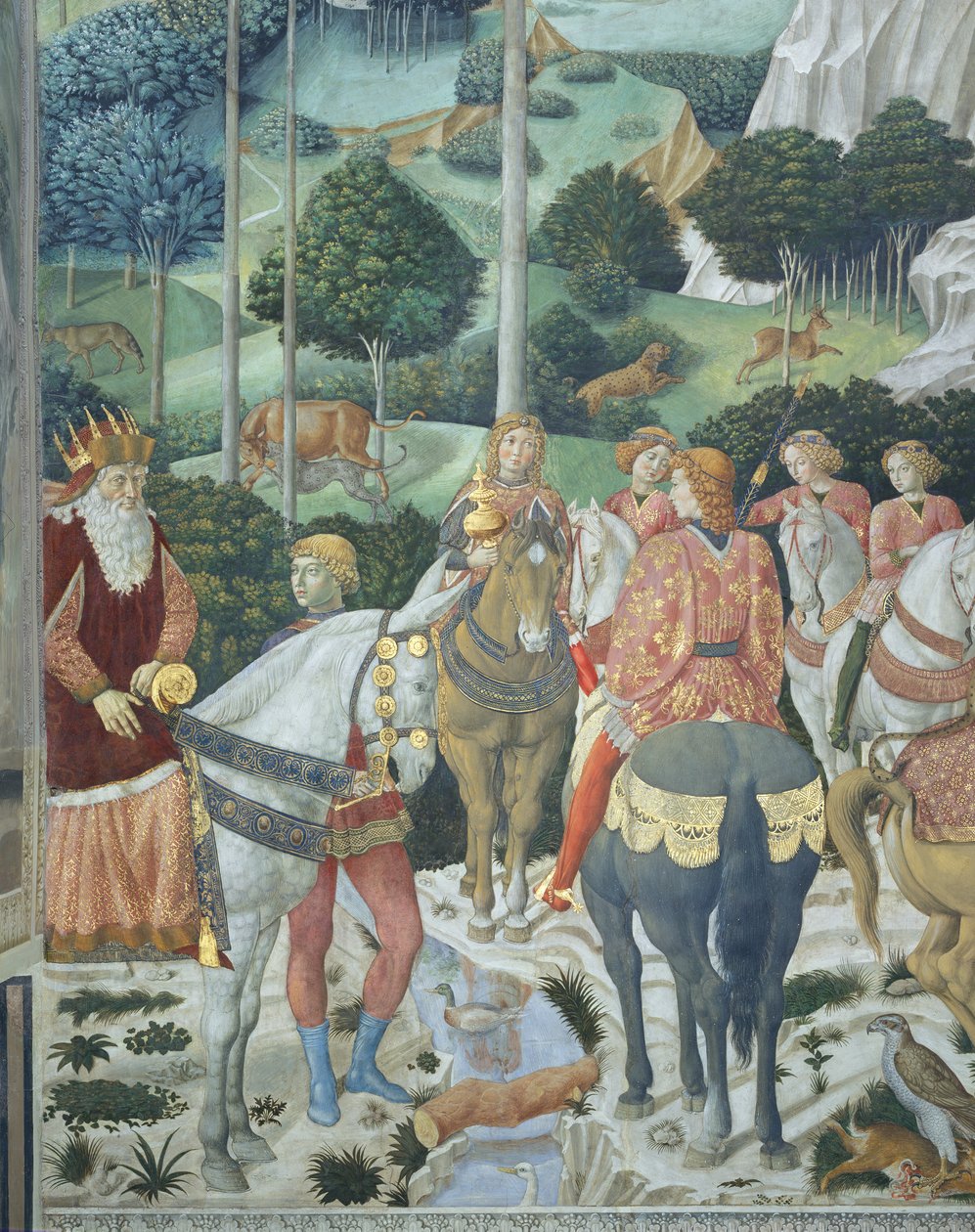 Giuseppe, patriarcha Konstantynopola, jako jeden z Trzech Króli, detal z cyklu Podróż Trzech Króli w kaplicy, ok. 1460 r. (fresk) autorstwa Benozzo di Lese di Sandro Gozzoli