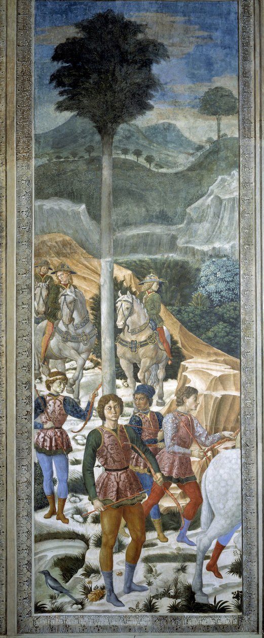 Łucznicy w liberiach, detal z cyklu Podróż Trzech Króli w kaplicy, ok. 1460 r. (fresk) autorstwa Benozzo di Lese di Sandro Gozzoli