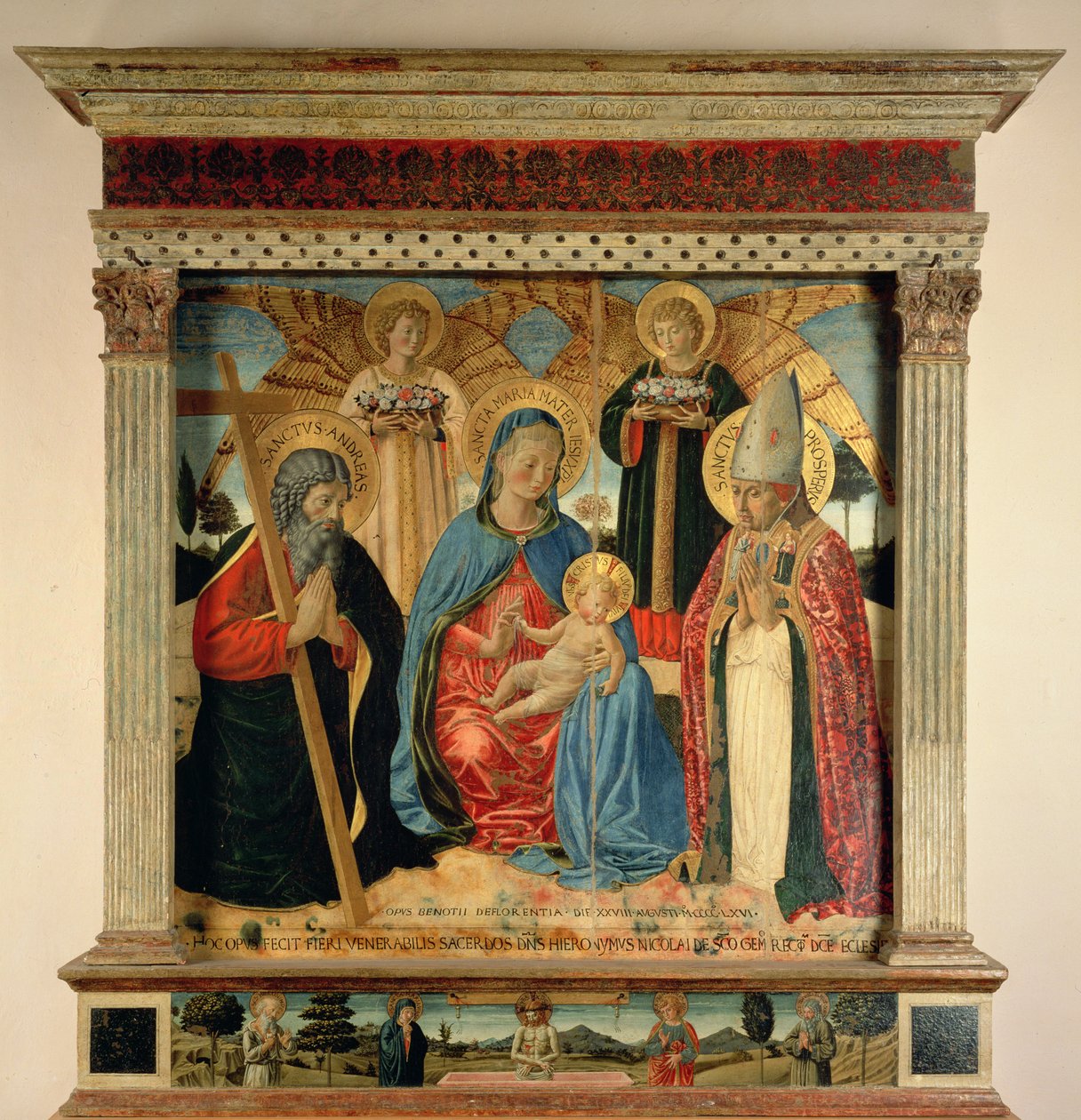 Madonna z Dzieciątkiem z Św. Andrzej i Prosper, 1466 (tempera i złoty płatek na desce) autorstwa Benozzo di Lese di Sandro Gozzoli