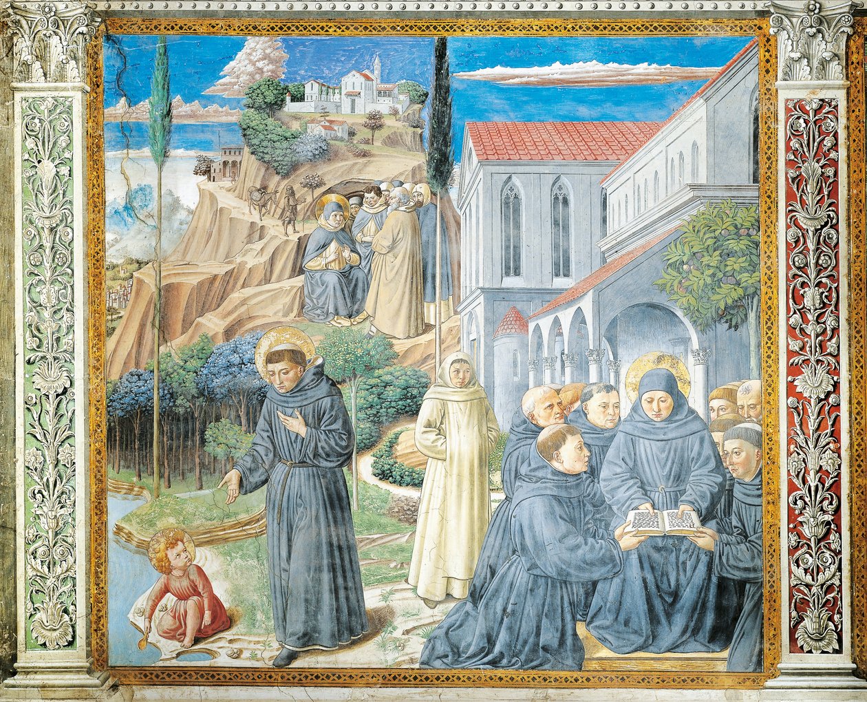 Św. Augustyn dający Regułę mnichom i rozmawiający z Dzieciątkiem Jezus o Trójcy Świętej, fragment z Opowieści św. Augustyna autorstwa Benozzo di Lese di Sandro Gozzoli