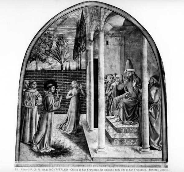 Św. Franciszek przed sułtanem (fresk) (zdjęcie czarno-białe) autorstwa Benozzo di Lese di Sandro Gozzoli