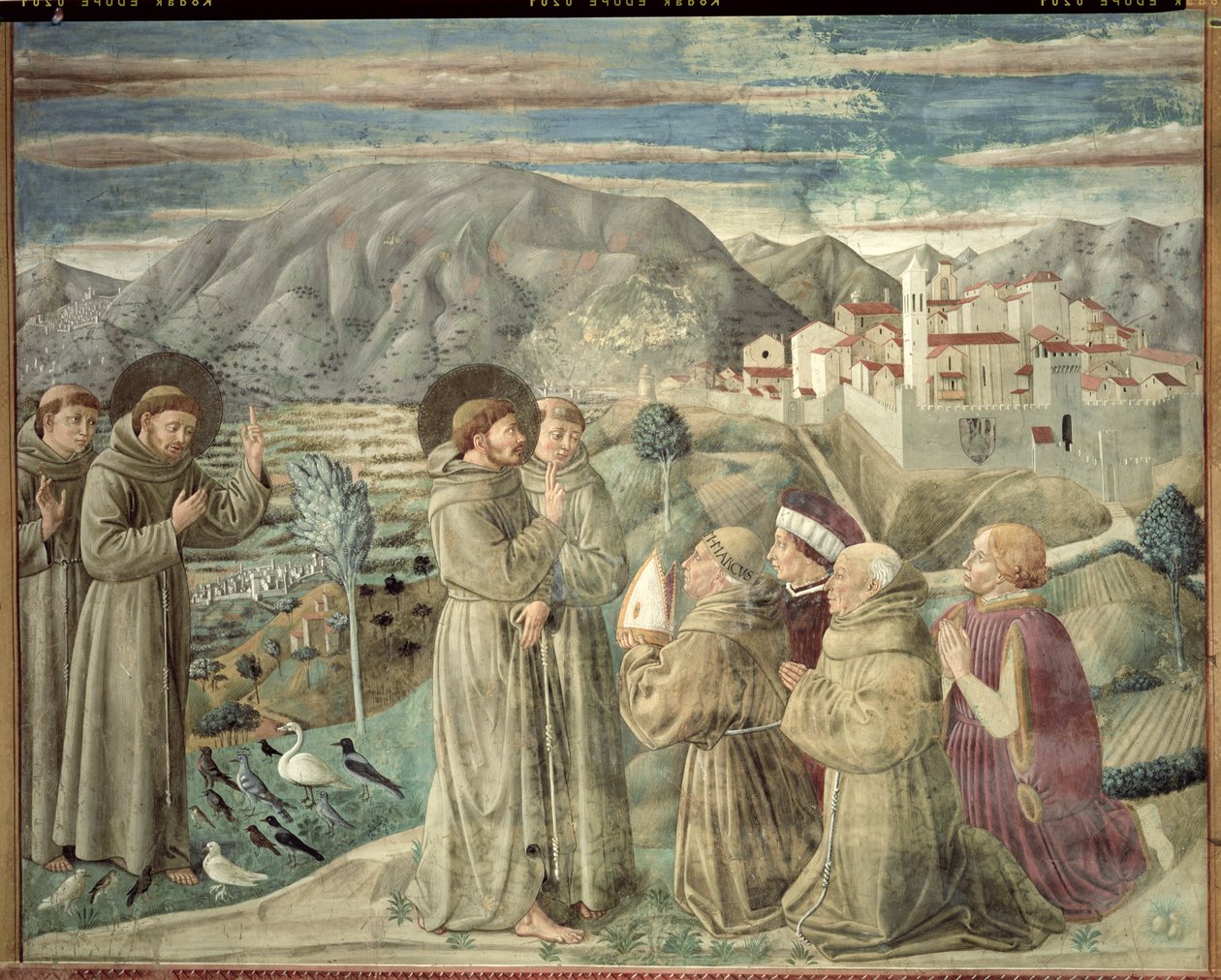 Św. Franciszek Głoszenie do ptaków i błogosławieństwo Montefalco, 1452 autorstwa Benozzo di Lese di Sandro Gozzoli