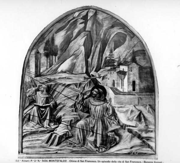 Święty Franciszek przyjmujący stygmaty (fresk) (zdjęcie b/w) autorstwa Benozzo di Lese di Sandro Gozzoli