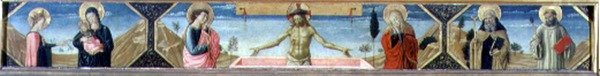 Mistyczne zaślubiny św Katarzyny, Chrystusa Zmartwychwstałego i św. Antoniego Opata i św. Benedykta (panel) autorstwa Benozzo di Lese di Sandro Gozzoli
