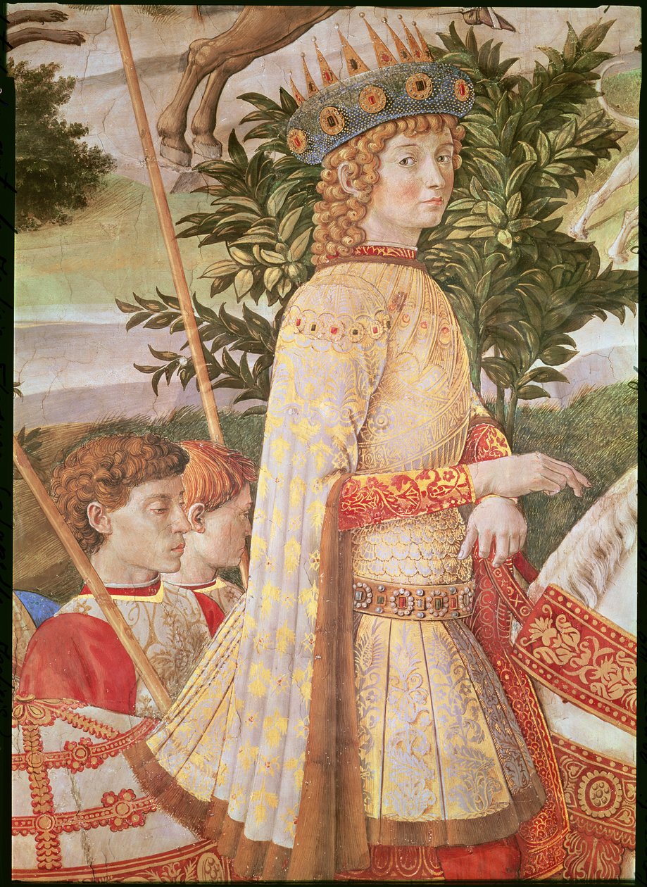 Procesja Trzech Króli, procesja prowadzona przez Wawrzyńca Wspaniałego w przebraniu magika Kaspra, detal Wawrzyńca Medyceusza, ok. 1460 r. autorstwa Benozzo di Lese di Sandro Gozzoli
