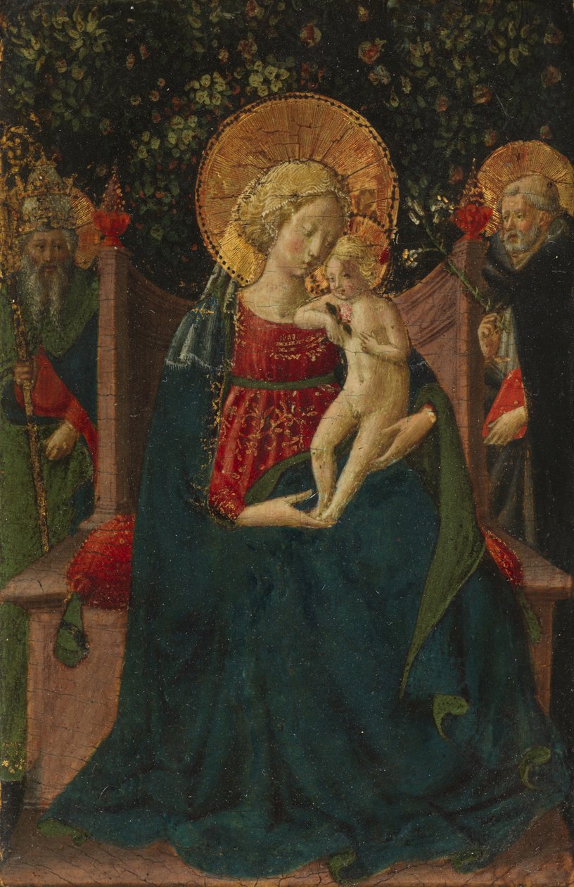 Dziewica z Dzieciątkiem na tronie między świętym Dominikiem a świętym papieskim, 1430-35 autorstwa Benozzo di Lese di Sandro Gozzoli