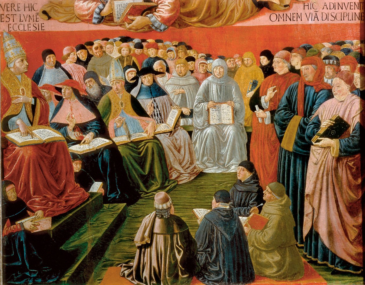 detal z Triumfu św. Tomasza z Akwinu autorstwa Benozzo di Lese di Sandro Gozzoli