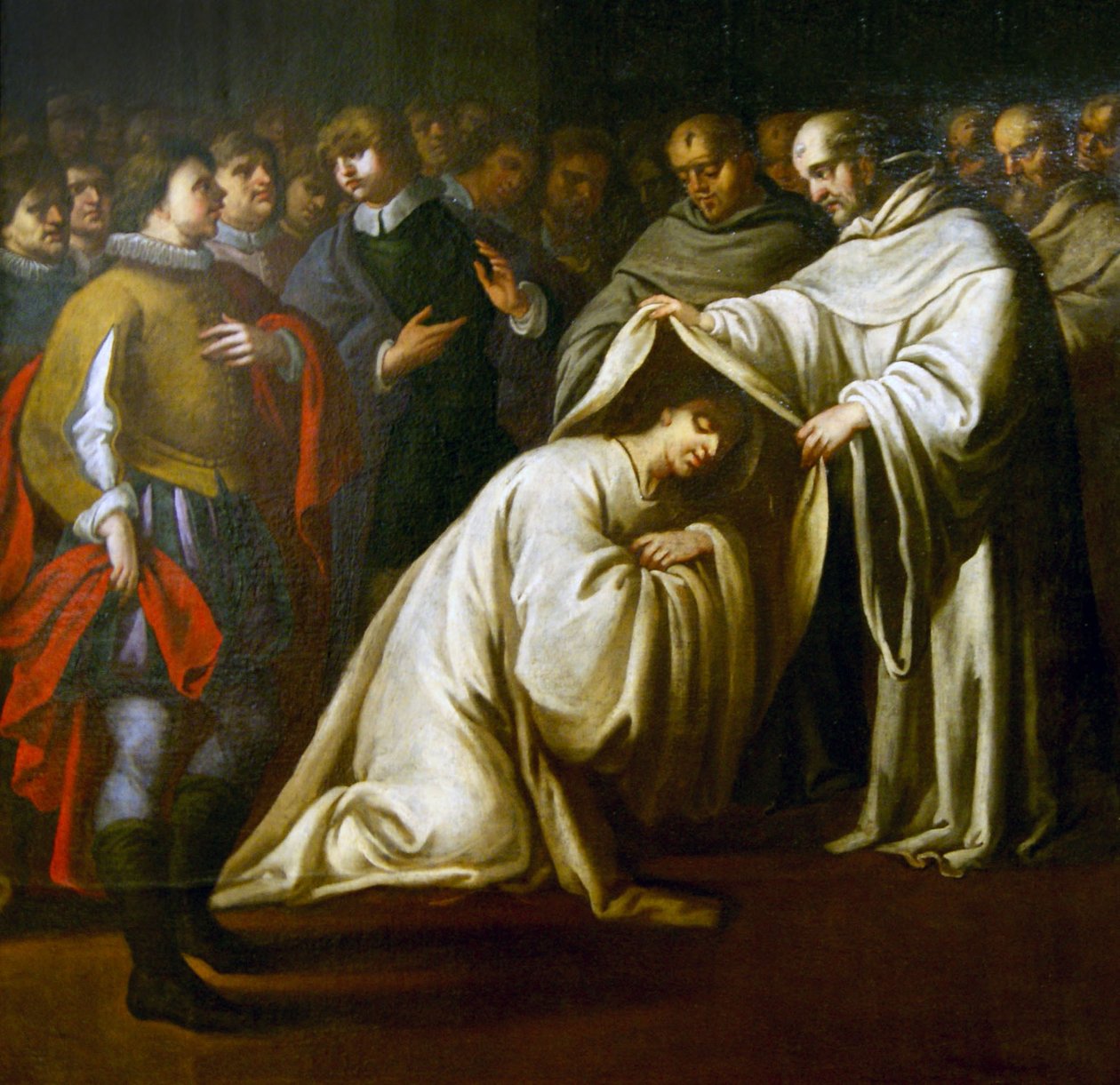 Św. Bernard z Clairvaux okrywający mężczyznę szatami. (olej na płótnie) autorstwa Bento Coelho da Silveira