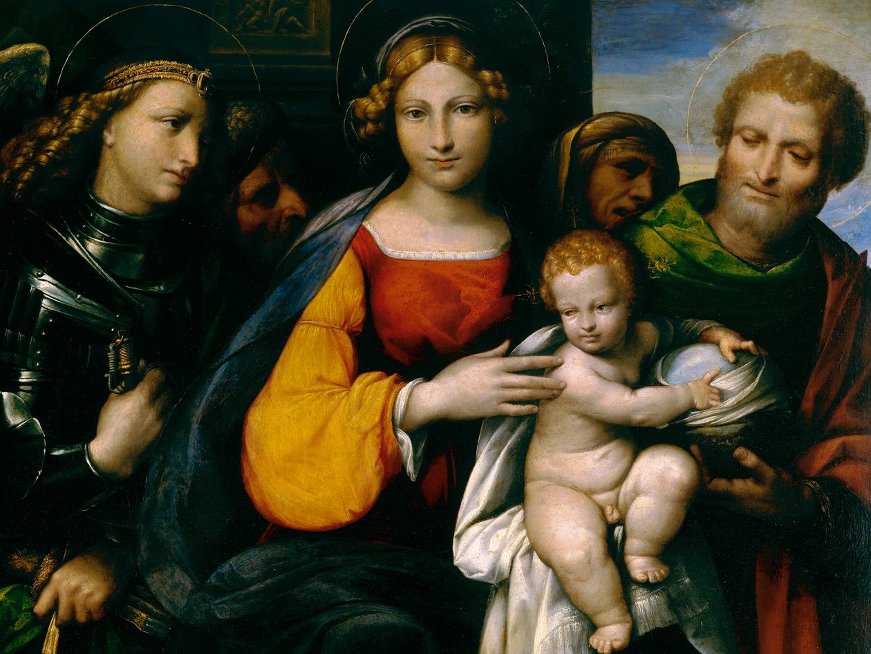 Obraz przedstawiający Madonnę z Dzieciątkiem ze świętymi autorstwa Benvenuto Tisi da Garofalo