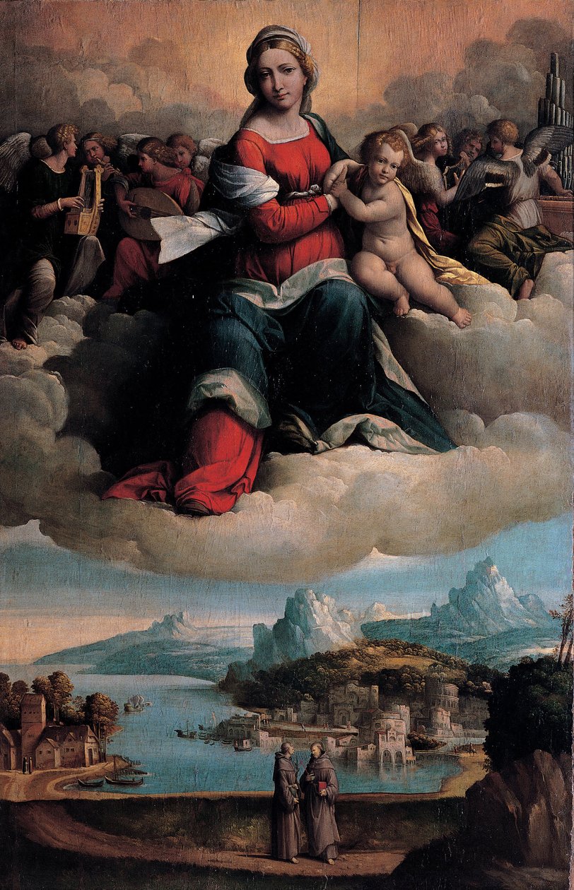 Madonna z Dzieciątkiem w chwale ze świętymi Antonim z Padwy i Franciszkiem, 1530 autorstwa Benvenuto Tisi da Garofalo