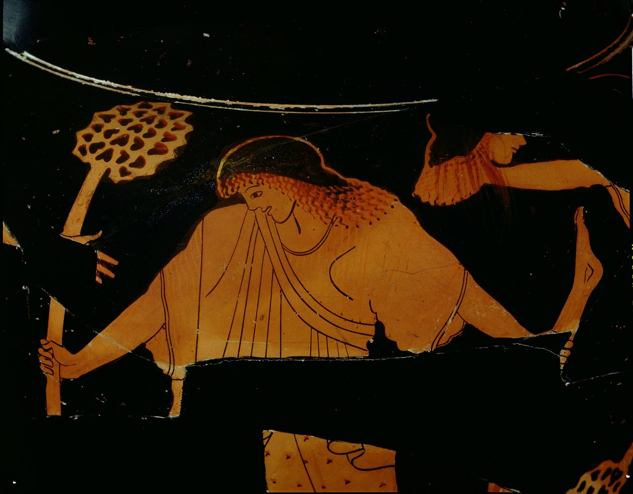 Czerwonofigurowe stamnos na strychu ozdobione sceną rozdzierania Penteusza w ofierze dionizyjskiej, znalezione w Cerveteri, ok. 490-480 pne (ceramika) autorstwa Berlin Painter