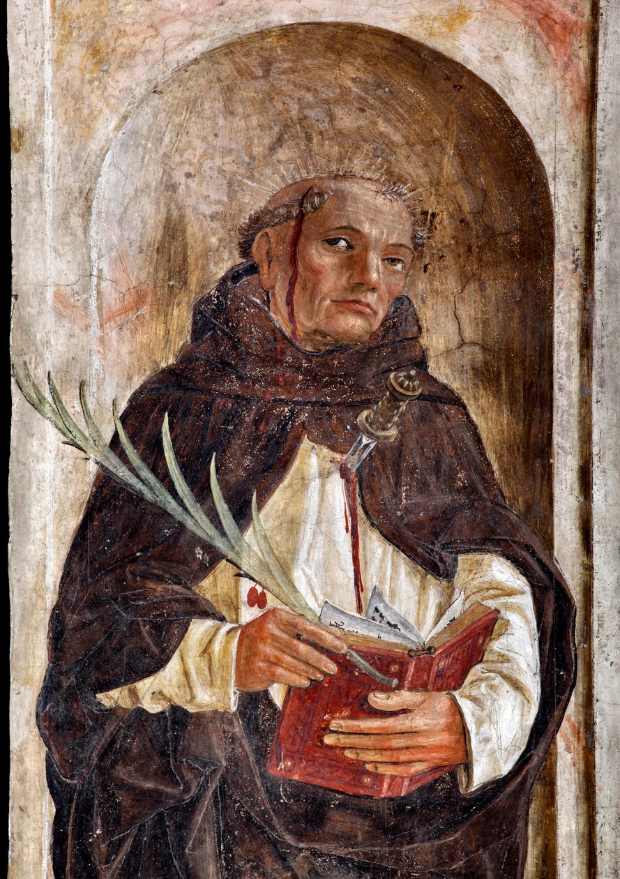 Reprezentacja św. Piotra z Werony (Piotra z Werony) Fresk Bernardino Butinone (1435-1507) 1482-1486 Bazylika Santa Maria delle Grazie Mediolan Włochy autorstwa Bernadino Jacobi Butinone