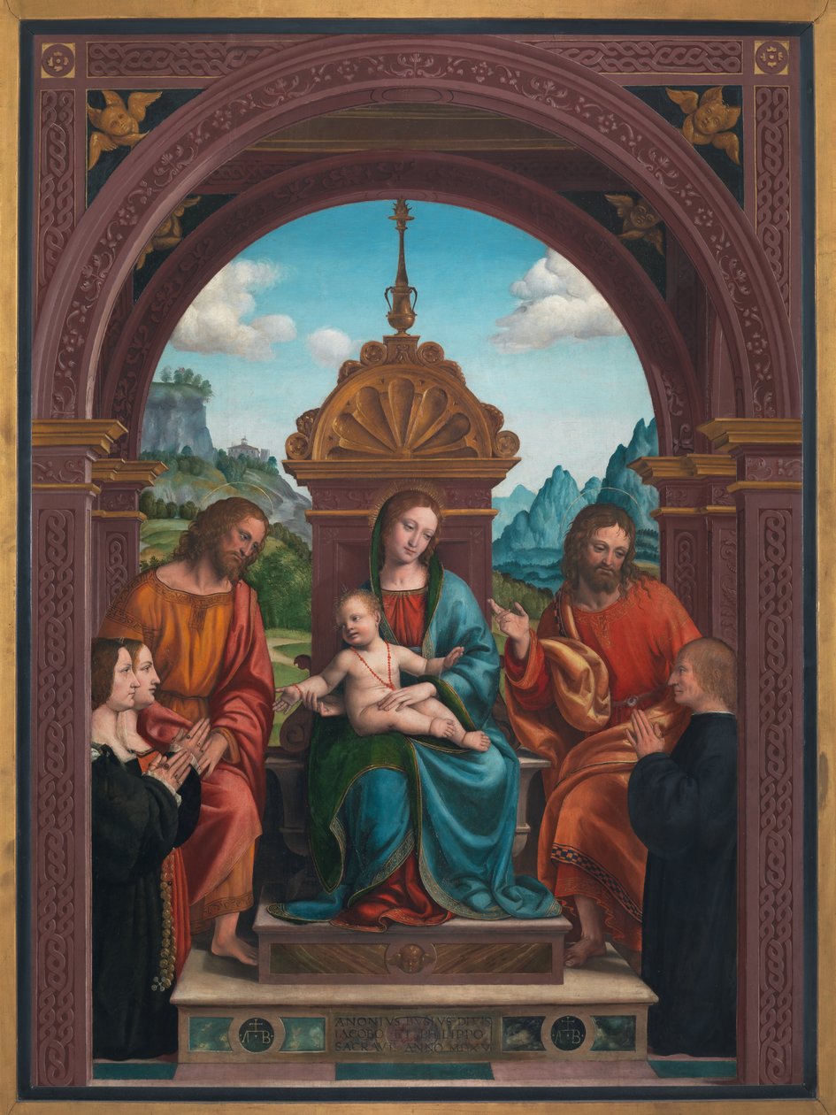 Madonna z Dzieciątkiem, św. Jakub, św. Filip i rodzina Antonio Busti autorstwa Bernadino Zenale