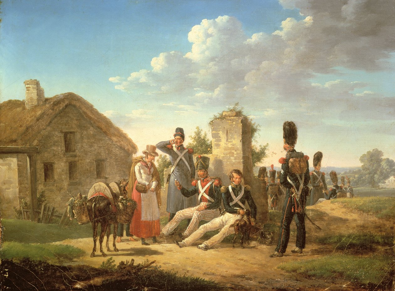 Krajobraz z żołnierzami autorstwa Bernard Edouard Swebach