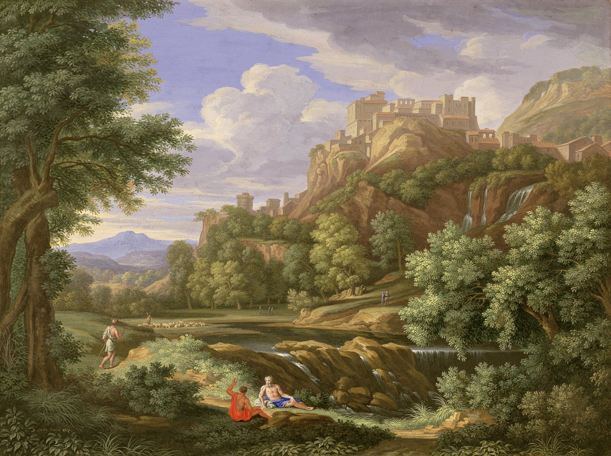 Pejzaż klasyczny, 1717 (kolor ciała i guma z bielą nad grafitem na welinie) autorstwa Bernard Lens