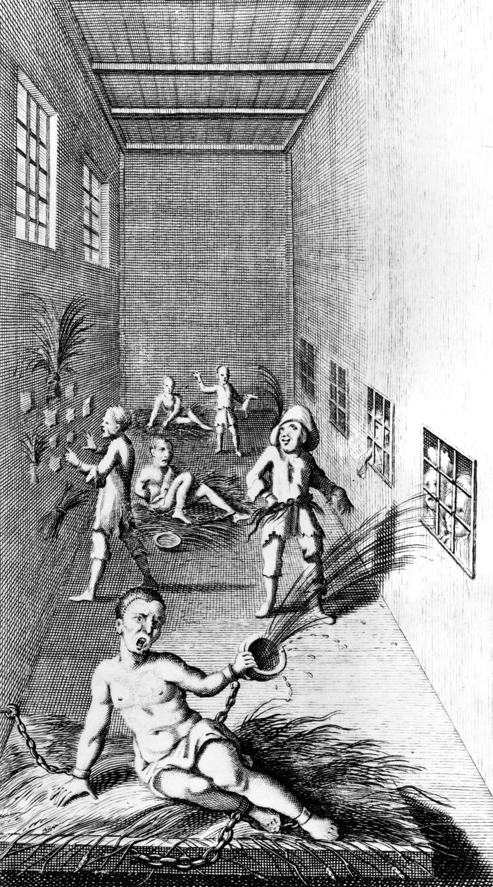 Ilustracja Bedlama z „Opowieści o wannie” Jonathana Swifta, wydanie piąte wydane w 1710 r. autorstwa Bernard Lens