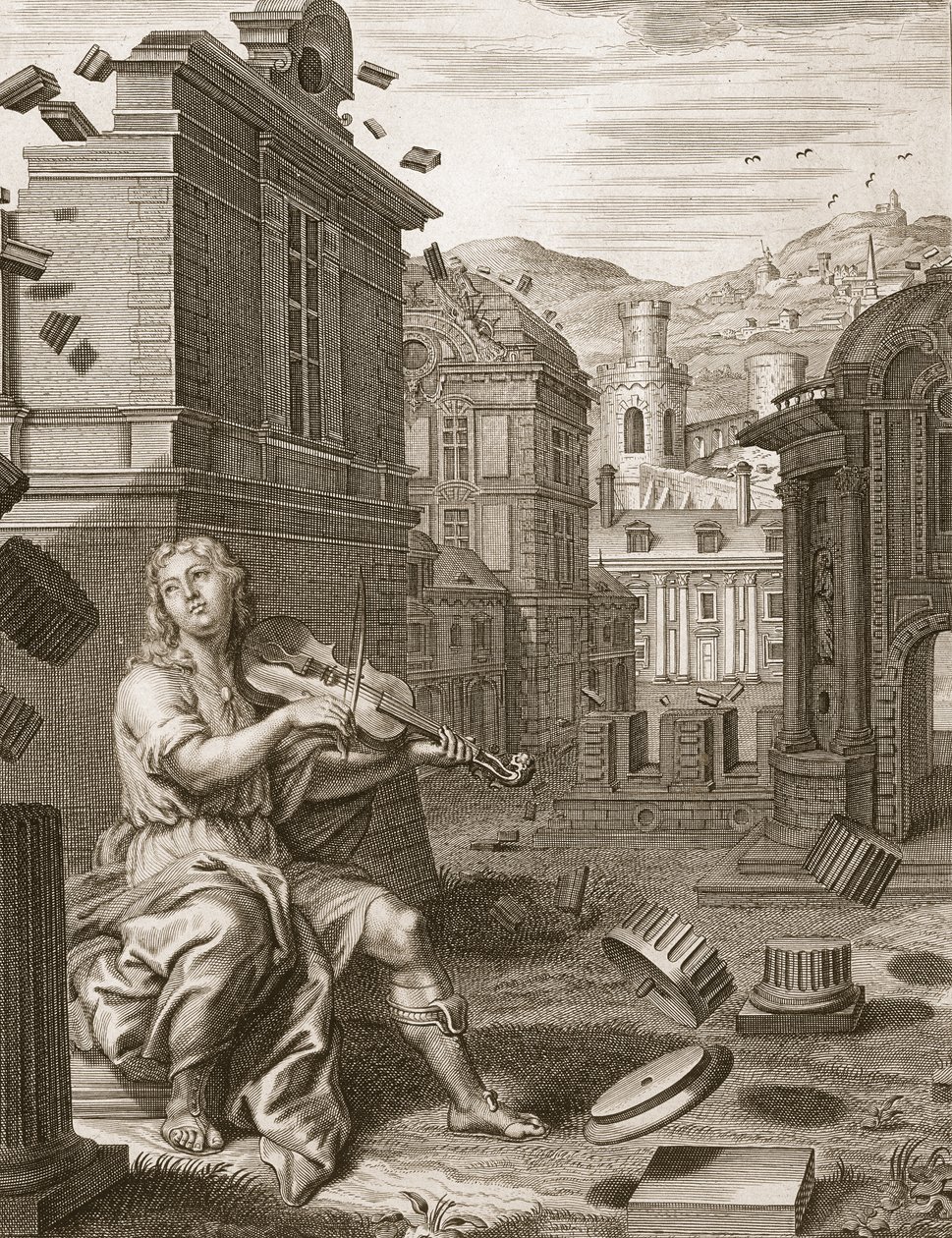 Amphion buduje mury Teb muzyką swojej liry, 1731 autorstwa Bernard Picart
