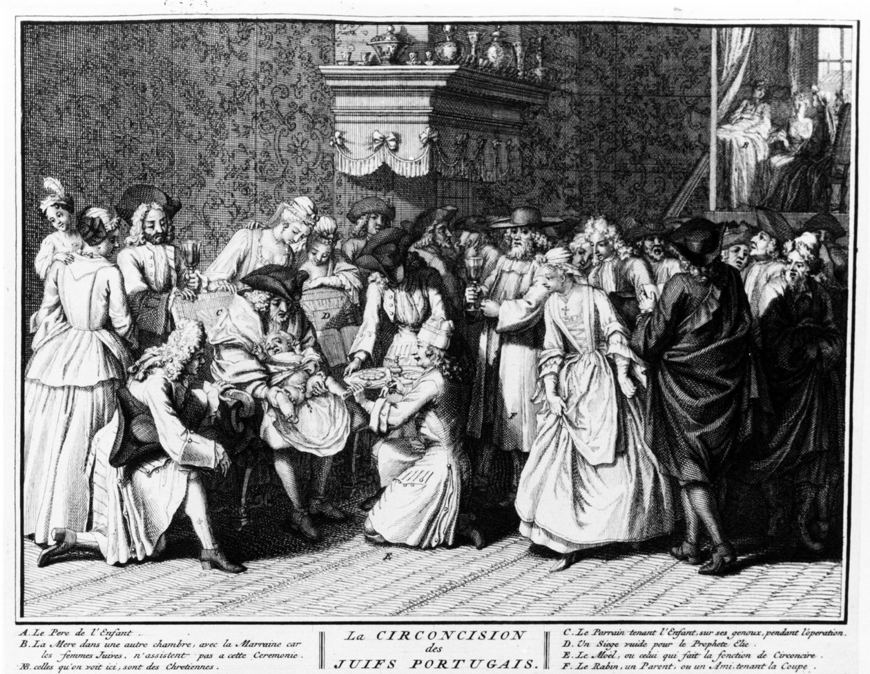Ceremonia obrzezania wśród portugalskich Żydów, 1725 r. autorstwa Bernard Picart