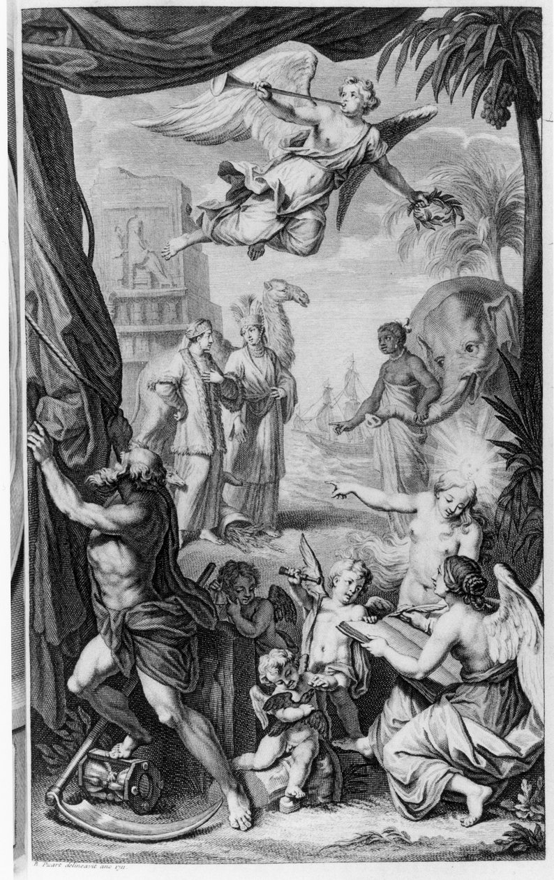 Frontyspis do „Voyages ... par le Muscovie, en Persia, et aux Indes Orientales” Cornelisa de Bruijna (ok. 1652-ok. 1727), pierwsze wydanie francuskie, 1718 autorstwa Bernard Picart