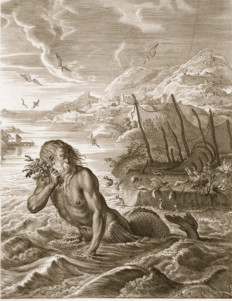 Glaukus zamieniony w boga morza, 1731 autorstwa Bernard Picart