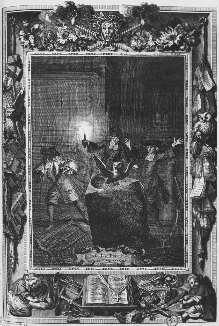Ilustracja z „Le Lutrin” Nicolasa Boileau, znanego jako Boileau-Despreaux, 3. canto, wydana w 1728 r. autorstwa Bernard Picart