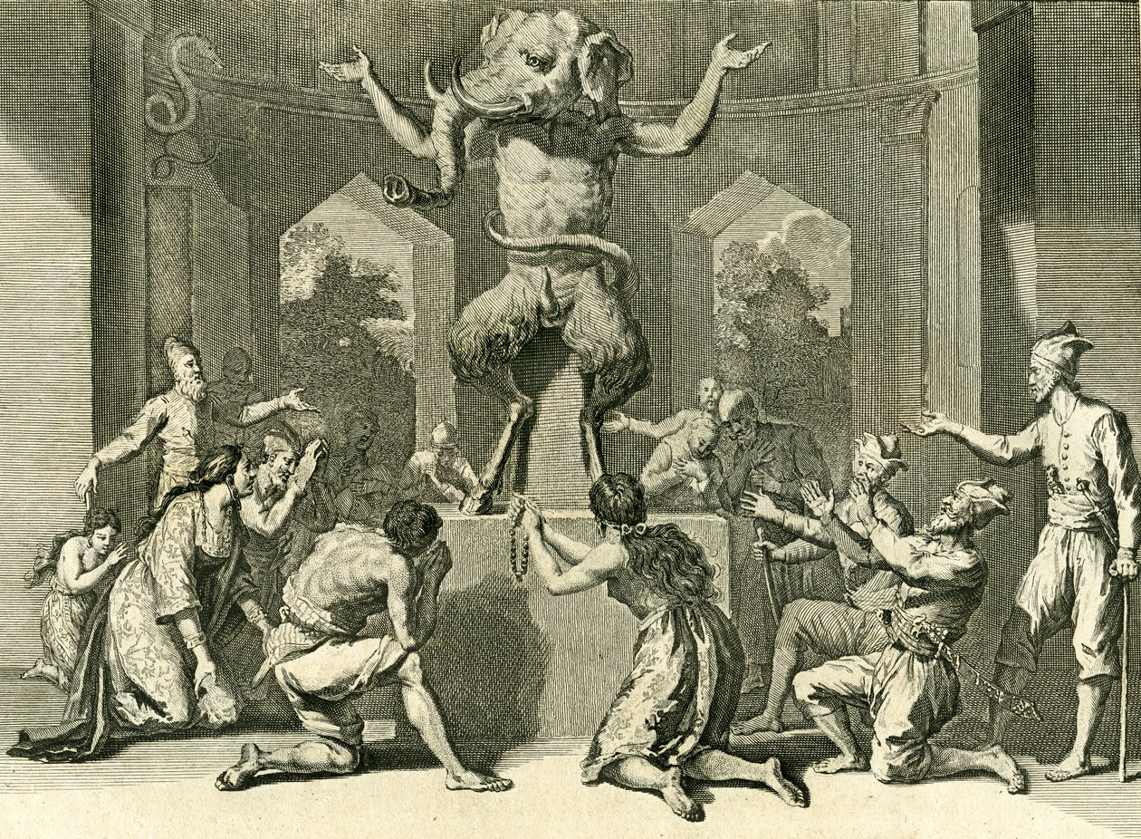 Lud Cejlonu czczący Boga Ganesza, dawcę mądrości, zdrowia i bogactwa, 1729 (rycina miedziana) autorstwa Bernard Picart